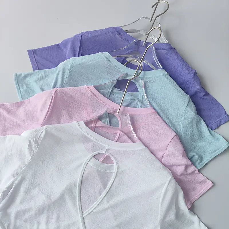 Yoga Clothes Women's Blouse Short-sleeved Hollow Cross Thin Mesh Beautiful Back Outside Shirts Slim Fitness Sports Top Clothing