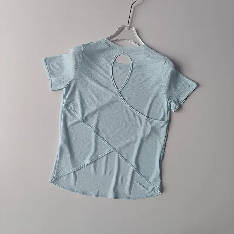 Yoga Clothes Women's Blouse Short-sleeved Hollow Cross Thin Mesh Beautiful Back Outside Shirts Slim Fitness Sports Top Clothing