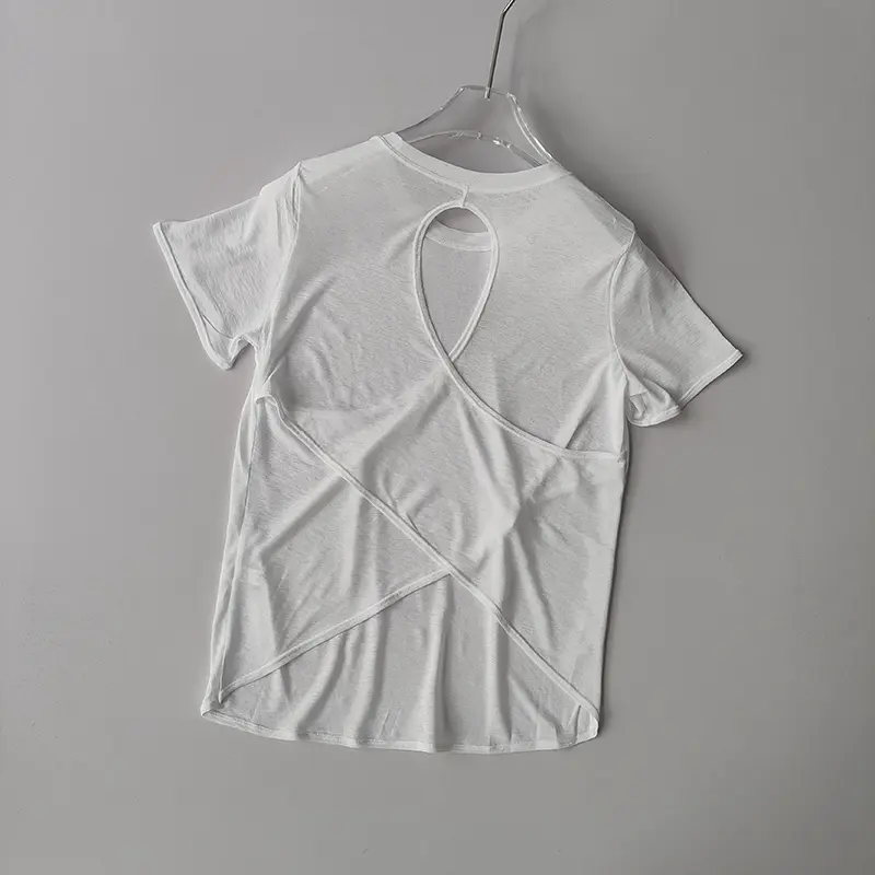 Yoga Clothes Women's Blouse Short-sleeved Hollow Cross Thin Mesh Beautiful Back Outside Shirts Slim Fitness Sports Top Clothing