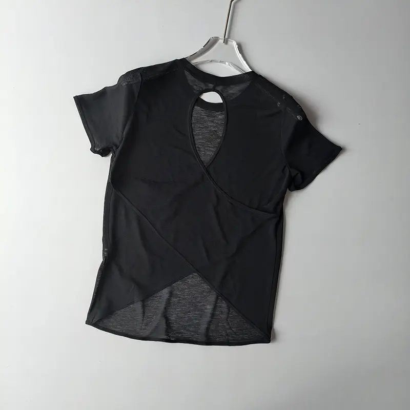 Yoga Clothes Women's Blouse Short-sleeved Hollow Cross Thin Mesh Beautiful Back Outside Shirts Slim Fitness Sports Top Clothing