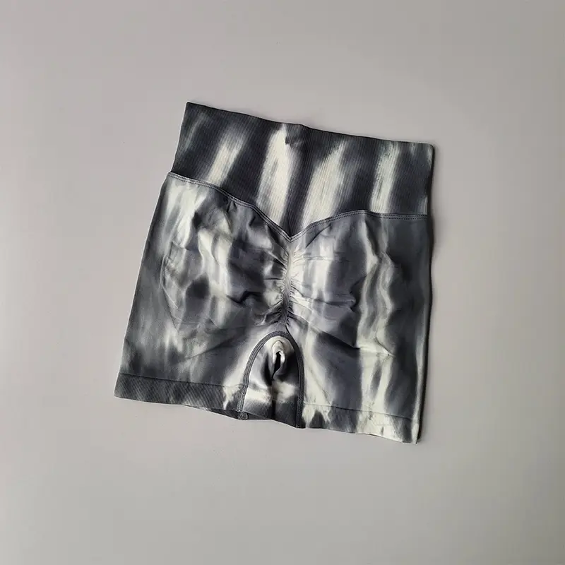 Aurora Fitness Shorts High Waist Abdomen Tightening Hip Showing Sports Tripartite Pants Tie Dyed Peach Hip Beauty Legging Quick