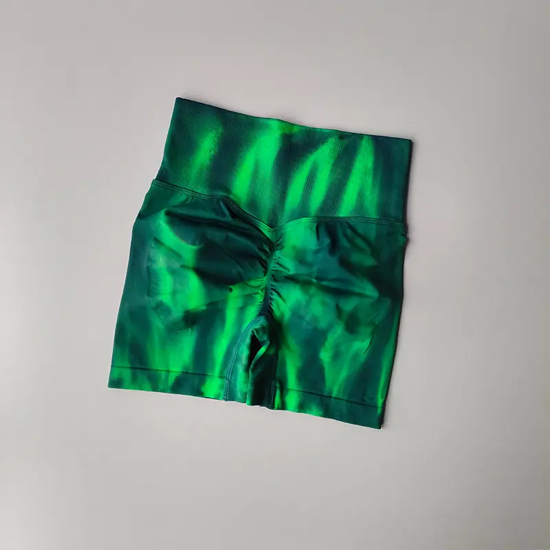 Aurora Fitness Shorts High Waist Abdomen Tightening Hip Showing Sports Tripartite Pants Tie Dyed Peach Hip Beauty Legging Quick