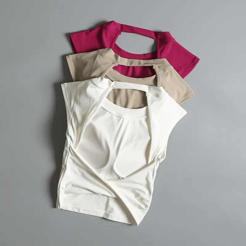 Tight Yoga Short-sleeved Fixed Chest Pad Sexy Backless Short Sports Bras Waist-hugging and Slimming Fitness Vest Beautiful Back