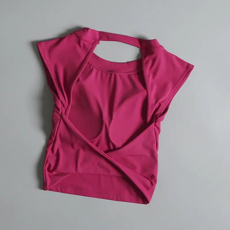 Tight Yoga Short-sleeved Fixed Chest Pad Sexy Backless Short Sports Bras Waist-hugging and Slimming Fitness Vest Beautiful Back