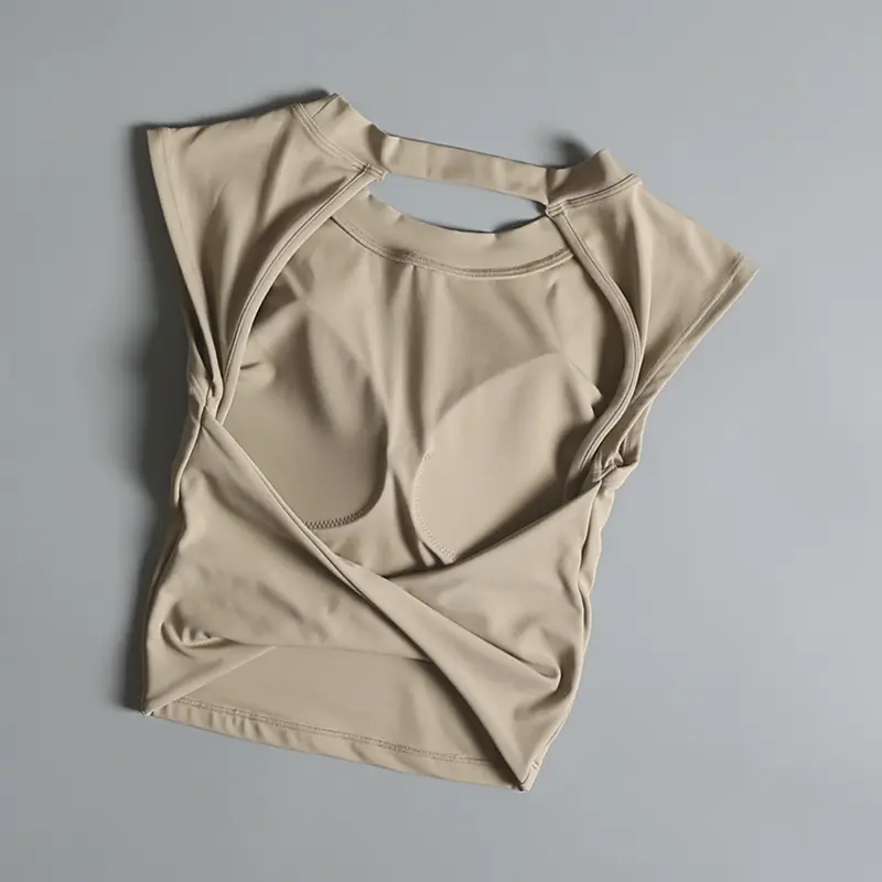 Tight Yoga Short-sleeved Fixed Chest Pad Sexy Backless Short Sports Bras Waist-hugging and Slimming Fitness Vest Beautiful Back