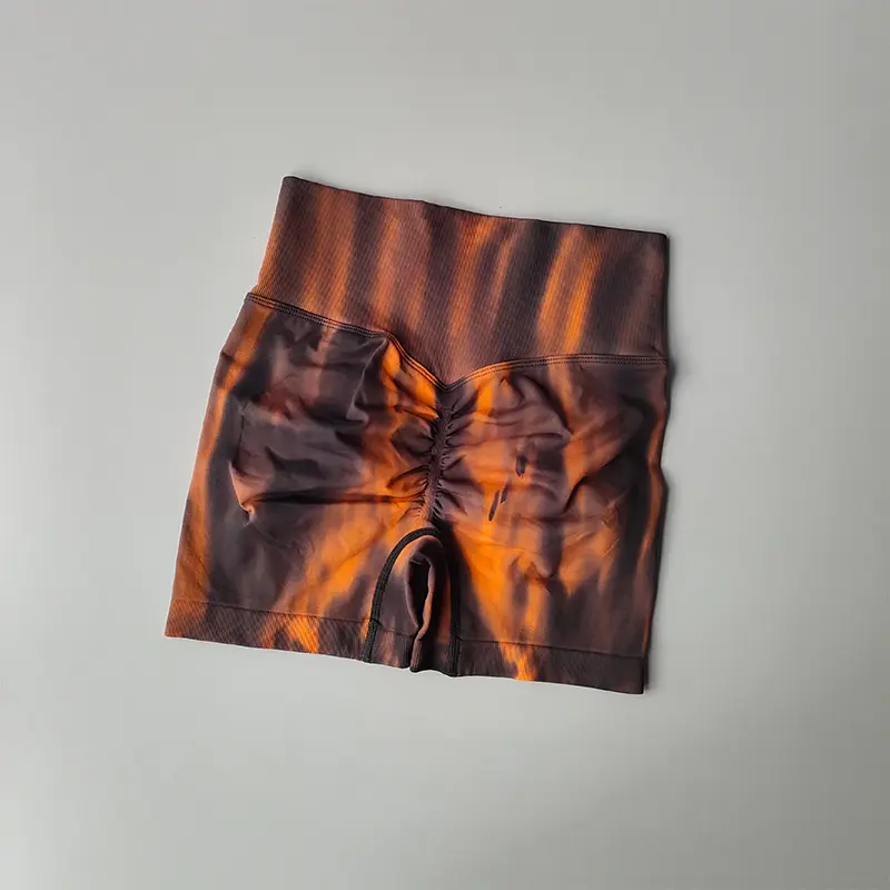 Aurora Fitness Shorts High Waist Abdomen Tightening Hip Showing Sports Tripartite Pants Tie Dyed Peach Hip Beauty Legging Quick