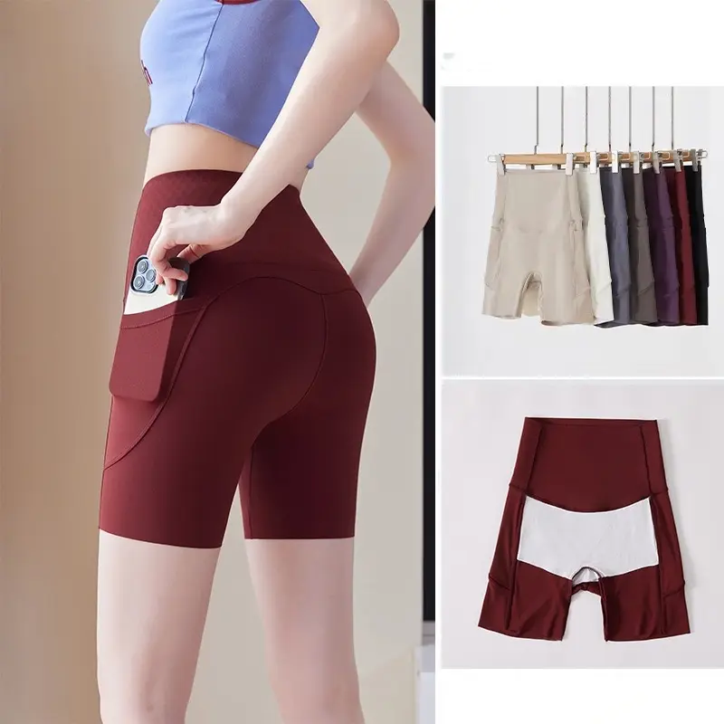New Pocket Leggings for Women Anti-exposure Three-point High-waist Safety Pants Tightening Belly Tight Slimming Yoga Shorts