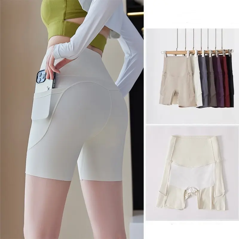 New Pocket Leggings for Women Anti-exposure Three-point High-waist Safety Pants Tightening Belly Tight Slimming Yoga Shorts