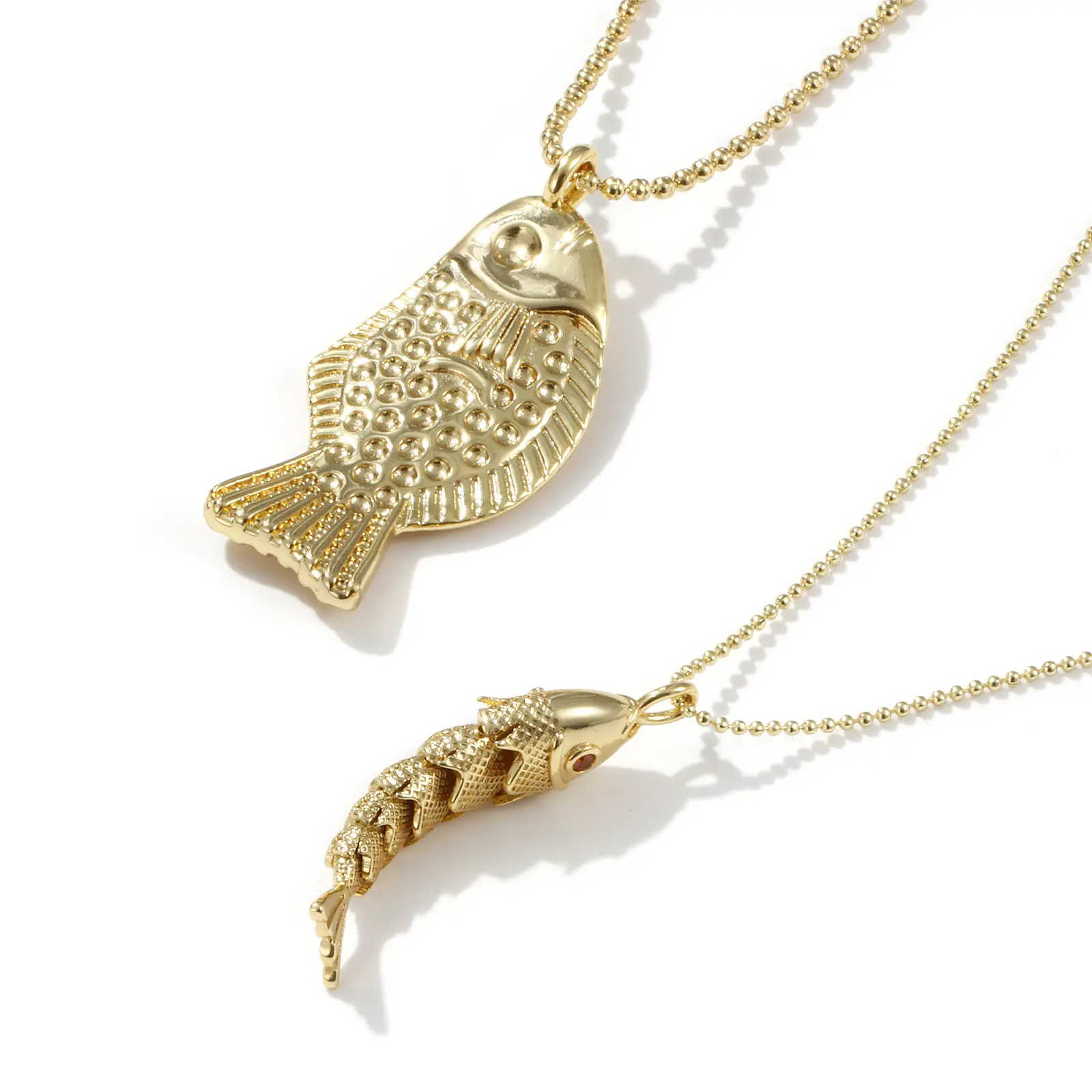 Brass Ocean Fish Pendant Necklace 18K Real Gold Plated Ball Chain Necklace For Women Unisex Party Jewelry Gift 45cm