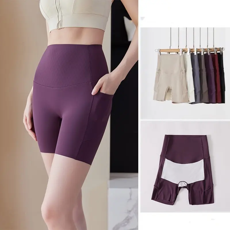 New Pocket Leggings for Women Anti-exposure Three-point High-waist Safety Pants Tightening Belly Tight Slimming Yoga Shorts