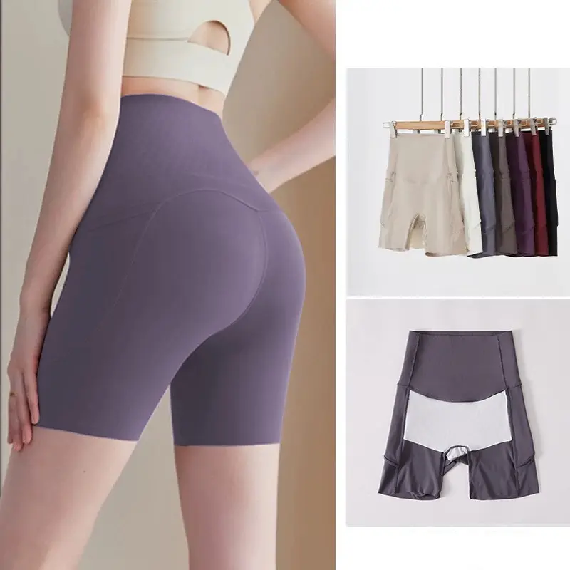 New Pocket Leggings for Women Anti-exposure Three-point High-waist Safety Pants Tightening Belly Tight Slimming Yoga Shorts