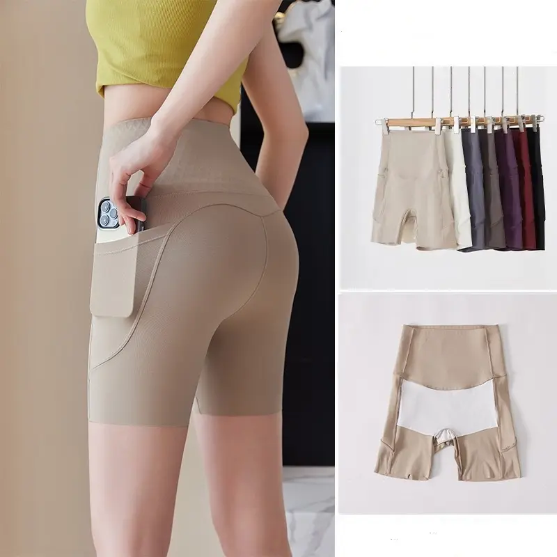 New Pocket Leggings for Women Anti-exposure Three-point High-waist Safety Pants Tightening Belly Tight Slimming Yoga Shorts