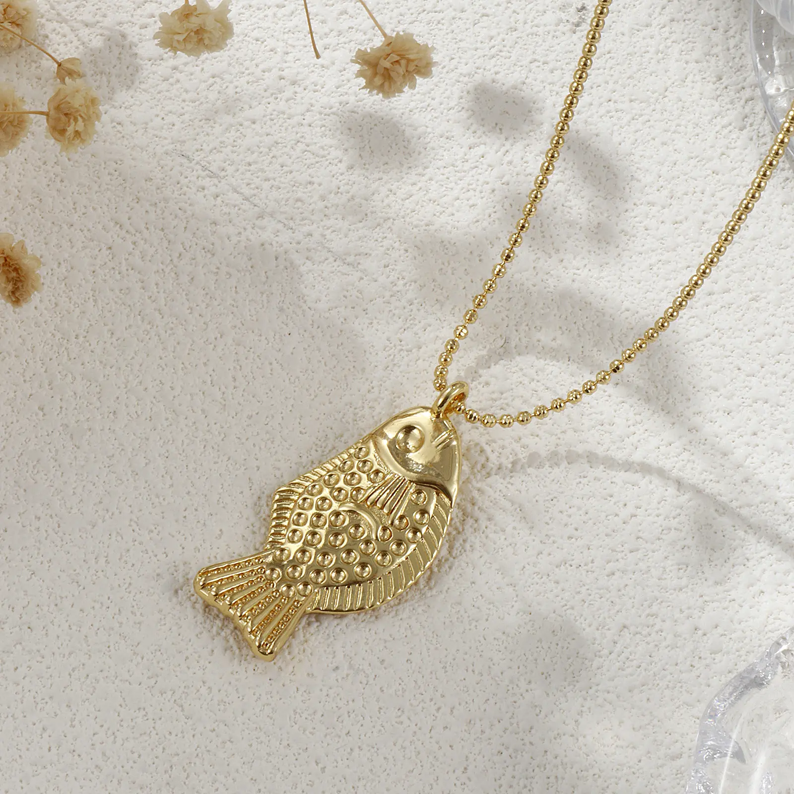 Brass Ocean Fish Pendant Necklace 18K Real Gold Plated Ball Chain Necklace For Women Unisex Party Jewelry Gift 45cm