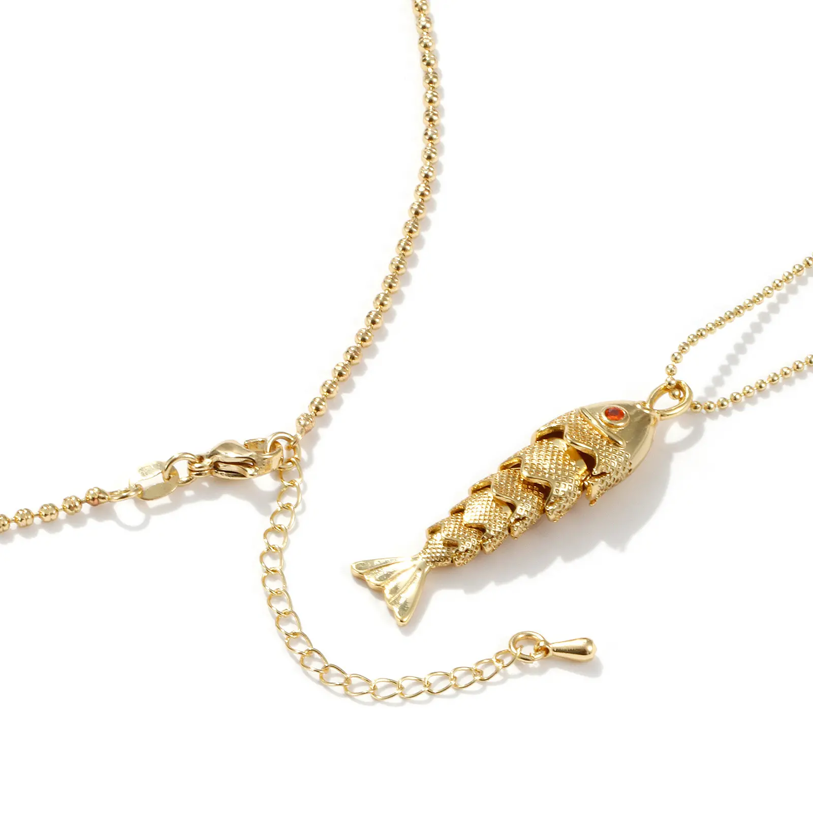 Brass Ocean Fish Pendant Necklace 18K Real Gold Plated Ball Chain Necklace For Women Unisex Party Jewelry Gift 45cm