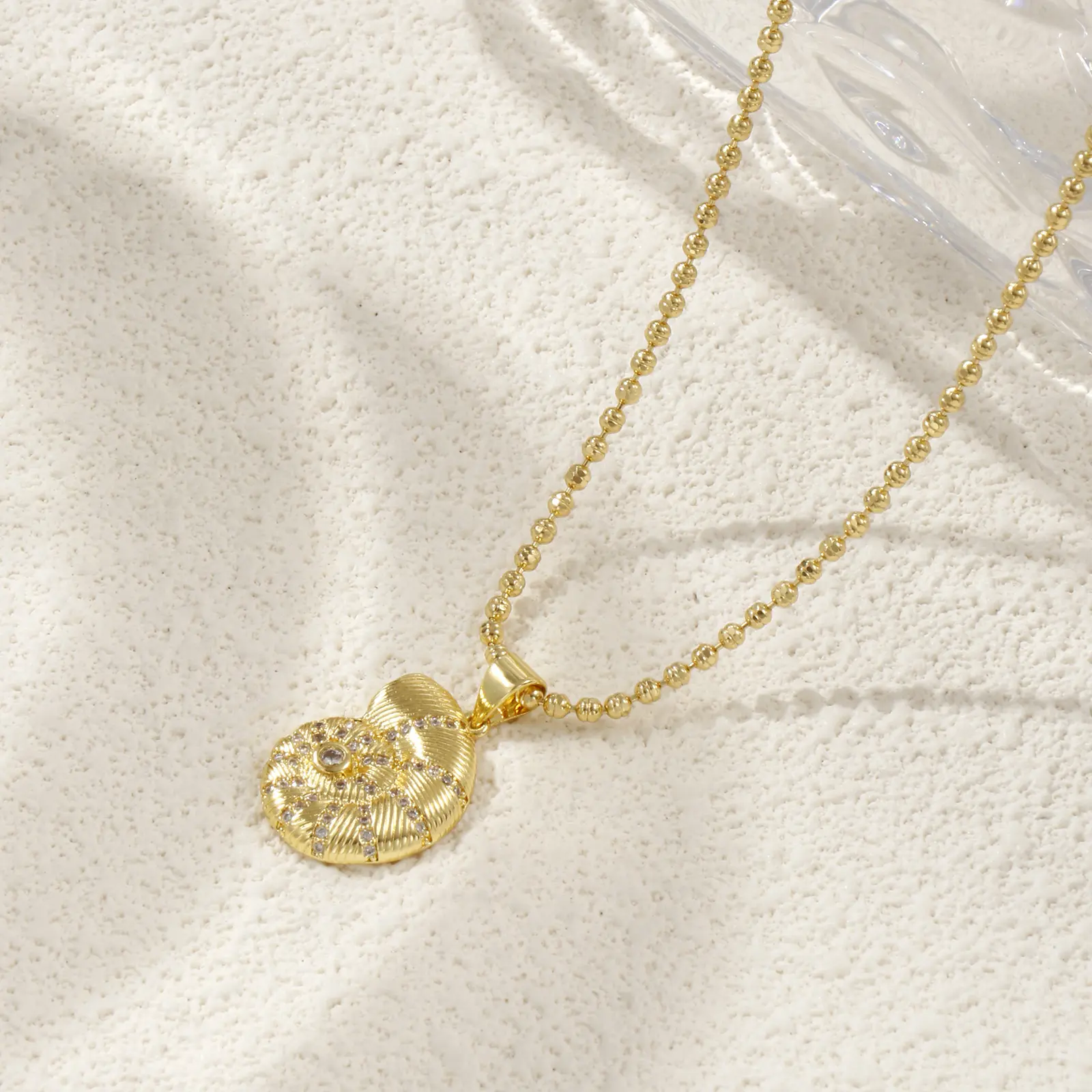 1 Piece Ocean Necklace 18K Real Gold Plated Brass Ball Chain Shell Starfish Pendant Charm Necklace For Women Gift 45cm+ 5cm Long