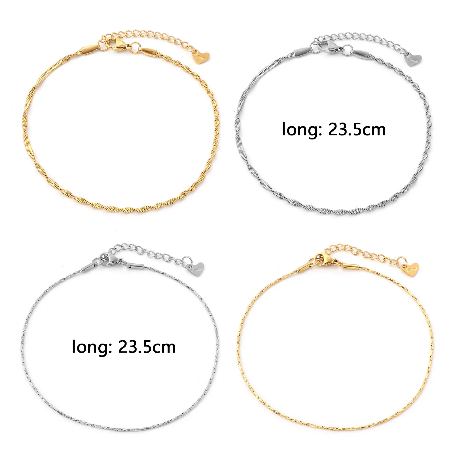 DoreenBeads 304 Stainless Steel Anklet Multicolor Curly Chain Lobster Clasp Extension Chain Anklet Jewelry for Women 23.5cm long