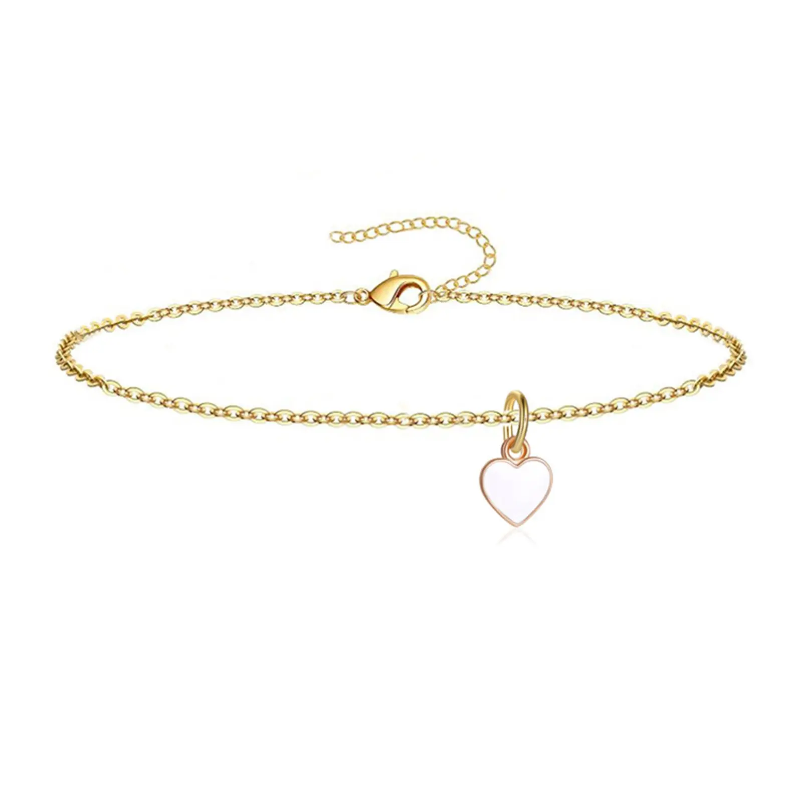 Stainless Steel Anklet Gold Color Link Chain Enamel Heart Summer Beach On Foot Ankle Bracelet Valentine's Day Jewelry 21cm long