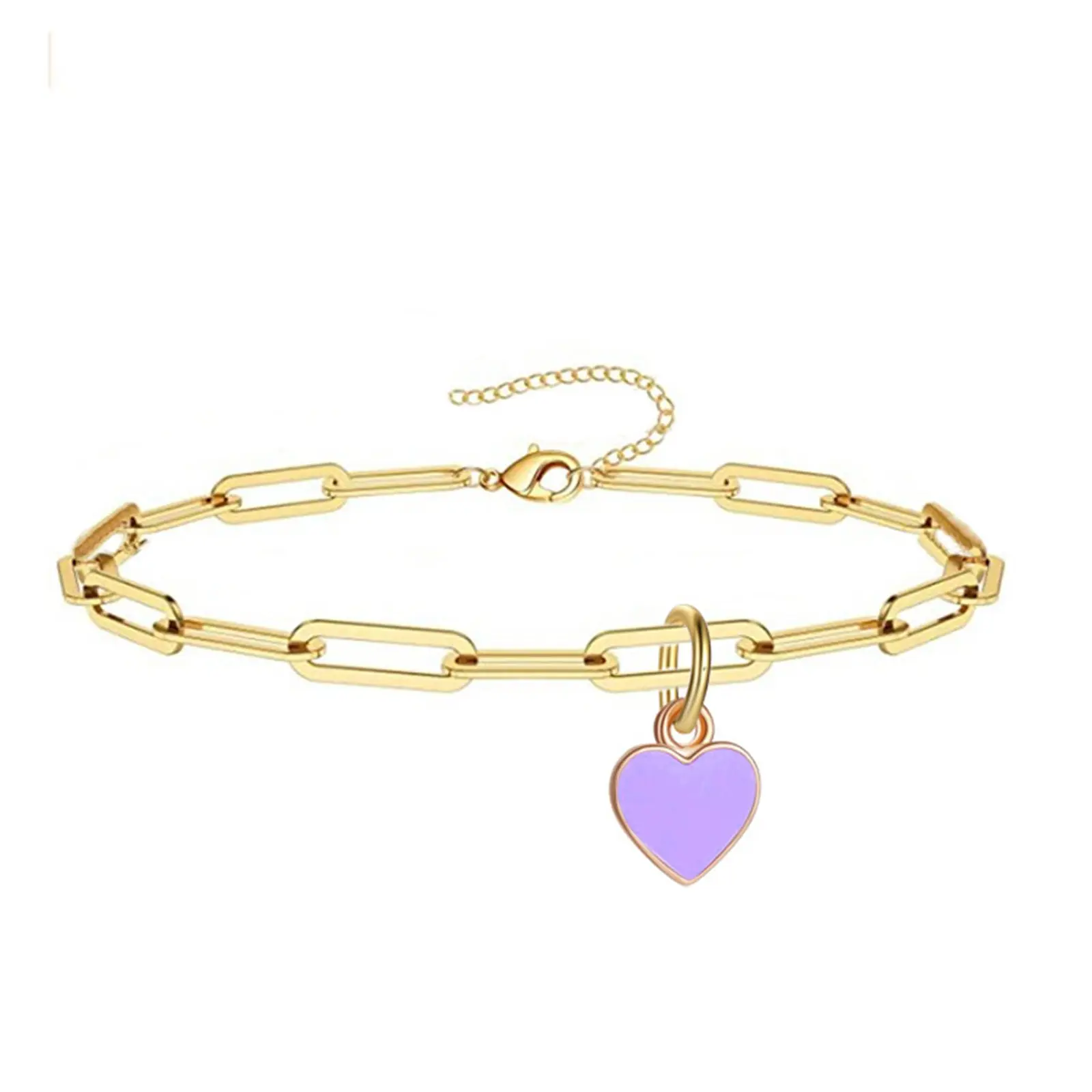 Stainless Steel Anklet Gold Color Link Chain Enamel Heart Summer Beach On Foot Ankle Bracelet Valentine's Day Jewelry 21cm long