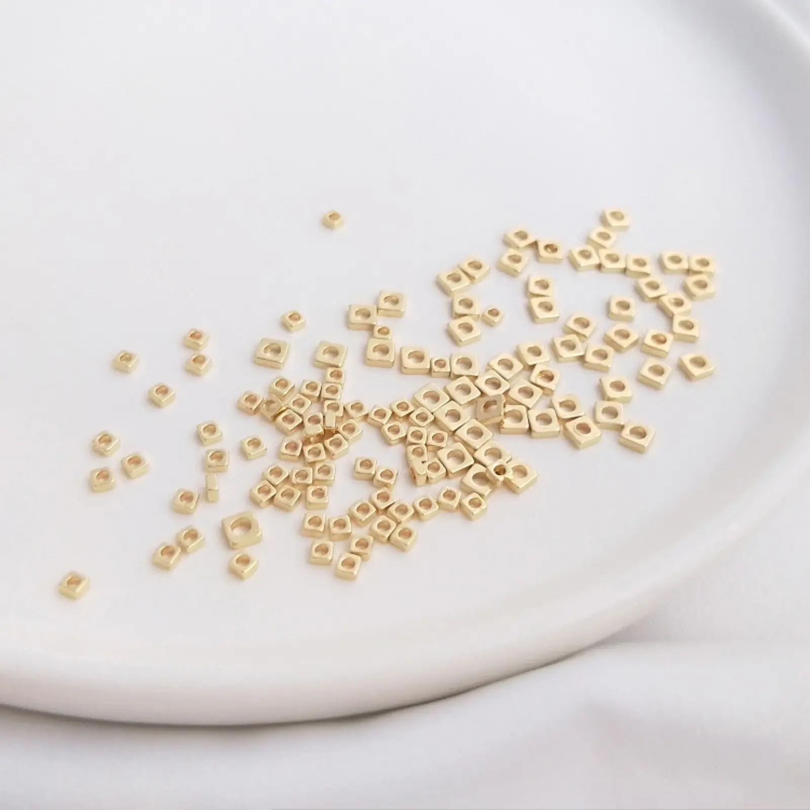 50Pcs Brass Spacer Beads For DIY Bracelet Jewelry Making Findings 14K Real Gold Plated Square Separators Beads Diy Accessories