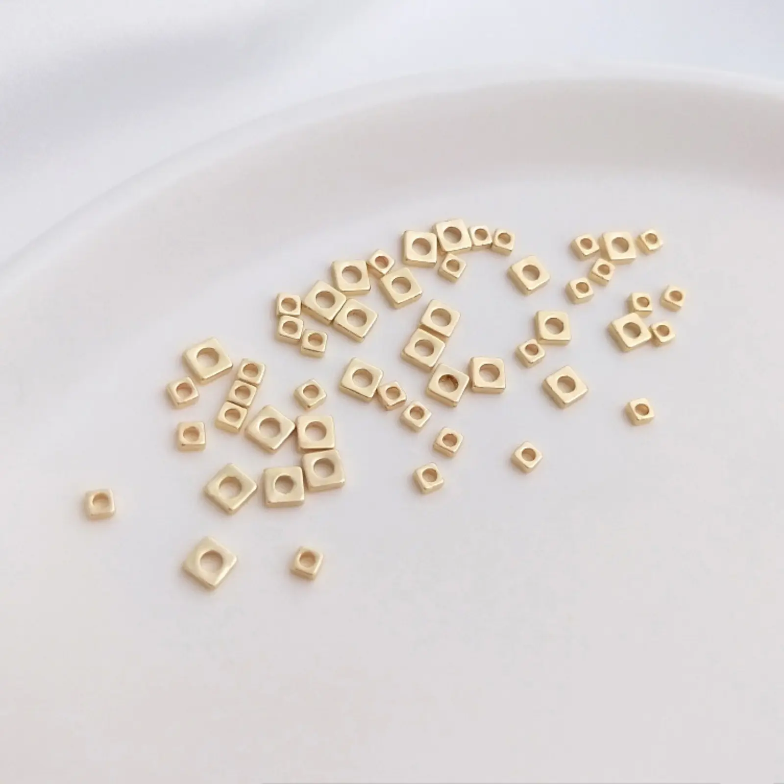 50Pcs Brass Spacer Beads For DIY Bracelet Jewelry Making Findings 14K Real Gold Plated Square Separators Beads Diy Accessories