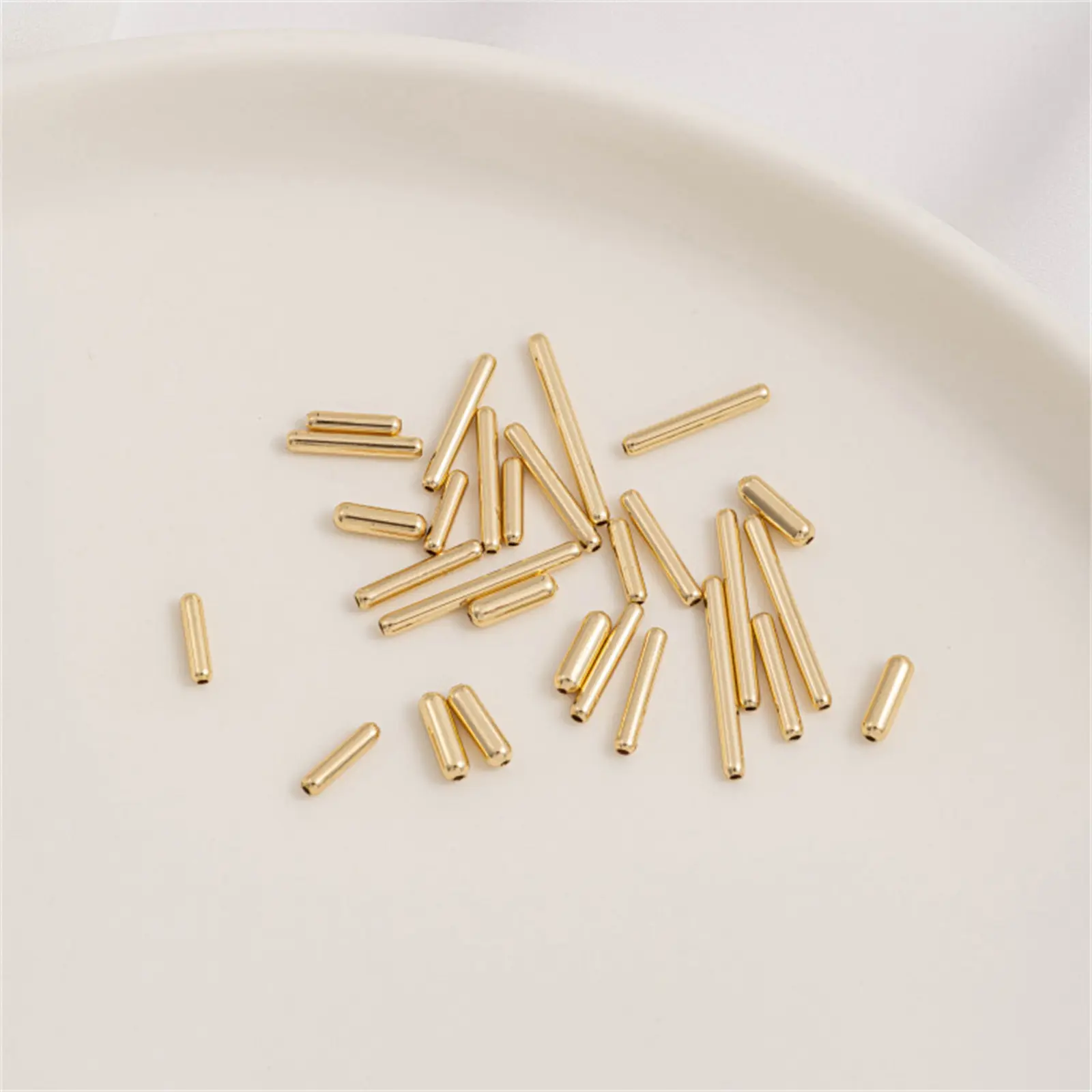10/20PCS Brass Beads For DIY Jewelry Making 14K Real Gold Plated Long Tube Loose Spacer Bead Necklace Supplies Parts Accessories