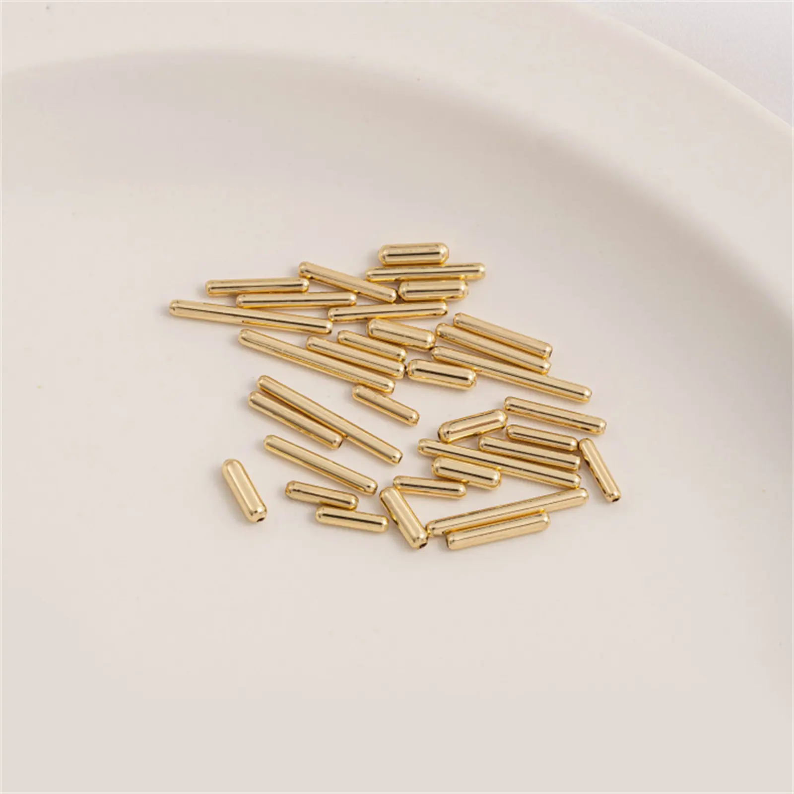 10/20PCS Brass Beads For DIY Jewelry Making 14K Real Gold Plated Long Tube Loose Spacer Bead Necklace Supplies Parts Accessories