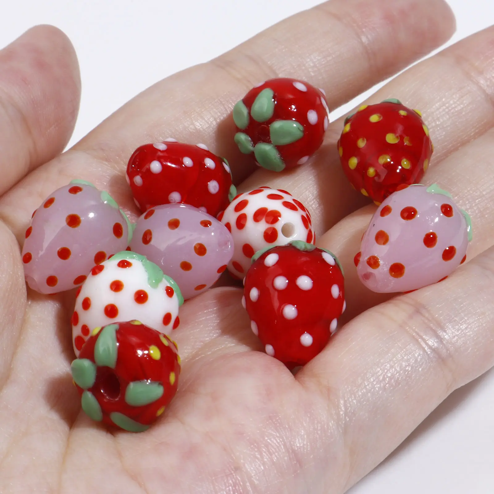 2PCs Lampwork Glass Beads Strawberry Fruit Multicolor 3D Loose Spacer Beads DIY Making Bracelets For Women Jewelry Findings