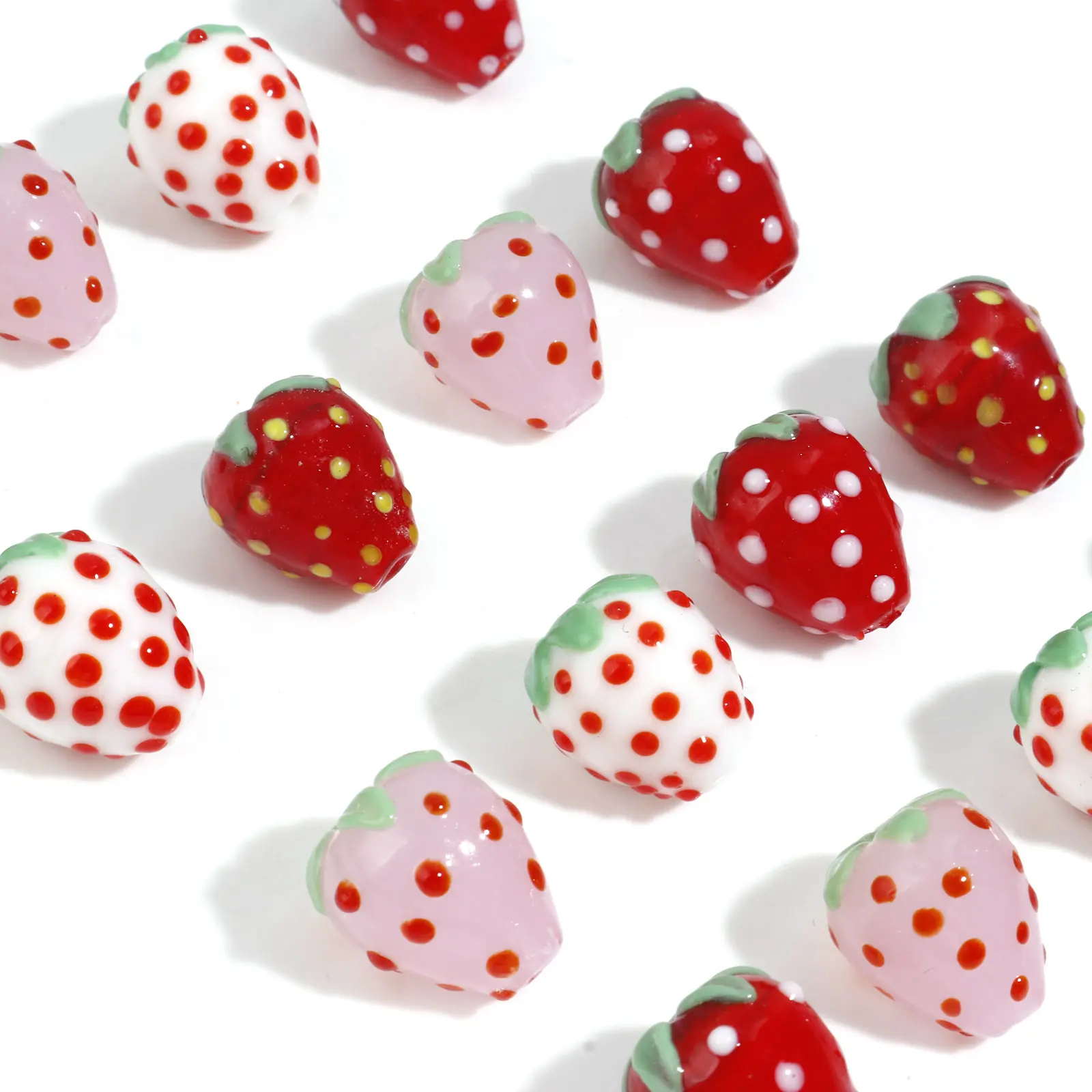 2PCs Lampwork Glass Beads Strawberry Fruit Multicolor 3D Loose Spacer Beads DIY Making Bracelets For Women Jewelry Findings
