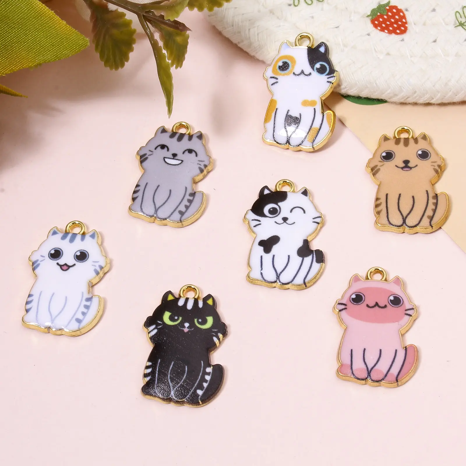 10 PCs Cute Cat Animal Zinc Based Alloy Charms Animal Enamel Pendants For Diy Necklace Jewelry Making Findings 25mm x 17mm