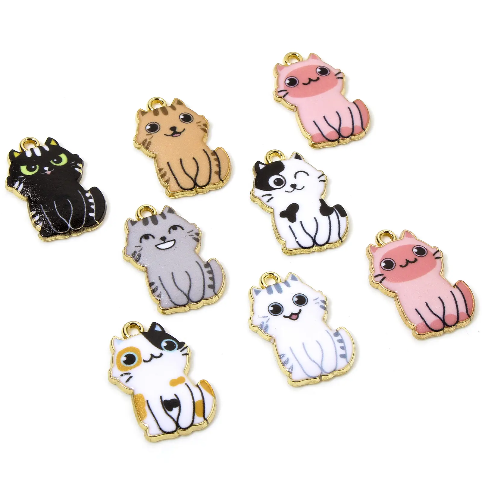 10 PCs Cute Cat Animal Zinc Based Alloy Charms Animal Enamel Pendants For Diy Necklace Jewelry Making Findings 25mm x 17mm