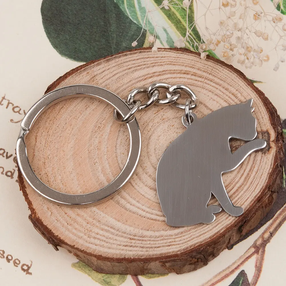 DoreenBeads Fashion 304 Stainless Steel Cute Cat Pet Silhouette Keychain & Keyring Silver Color Cat DIY 80mm x 37mm,1 Piece