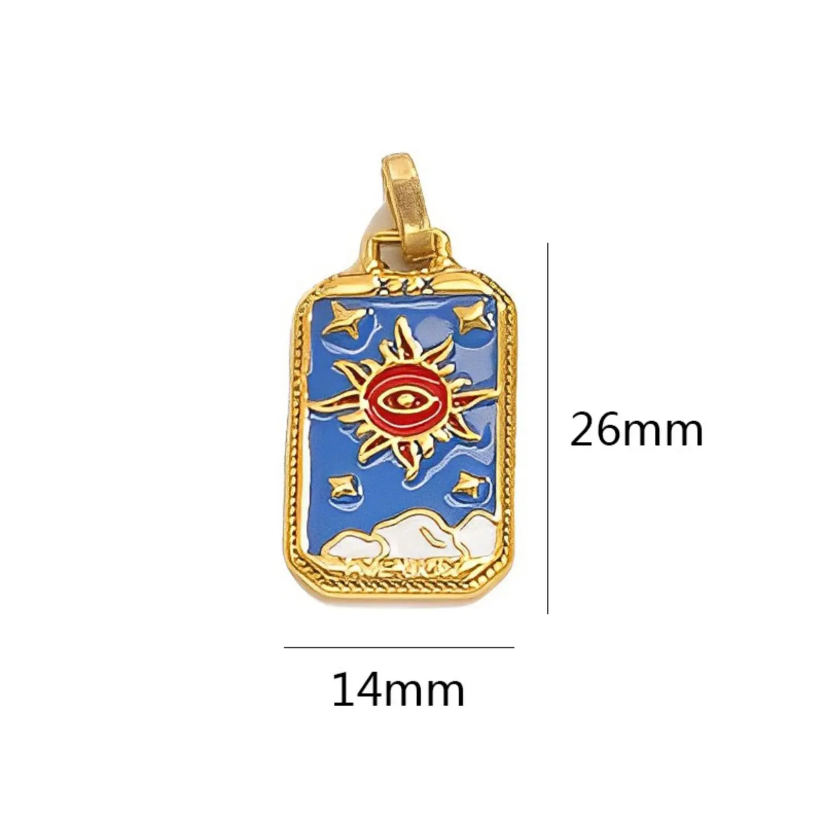 304 Stainless Steel Tarot Pendants 18K Gold Plated Rectangle Enamel Charms For Neckalce Bracelet Jewelry 3.1cm x 1.4cm, 1 Piece