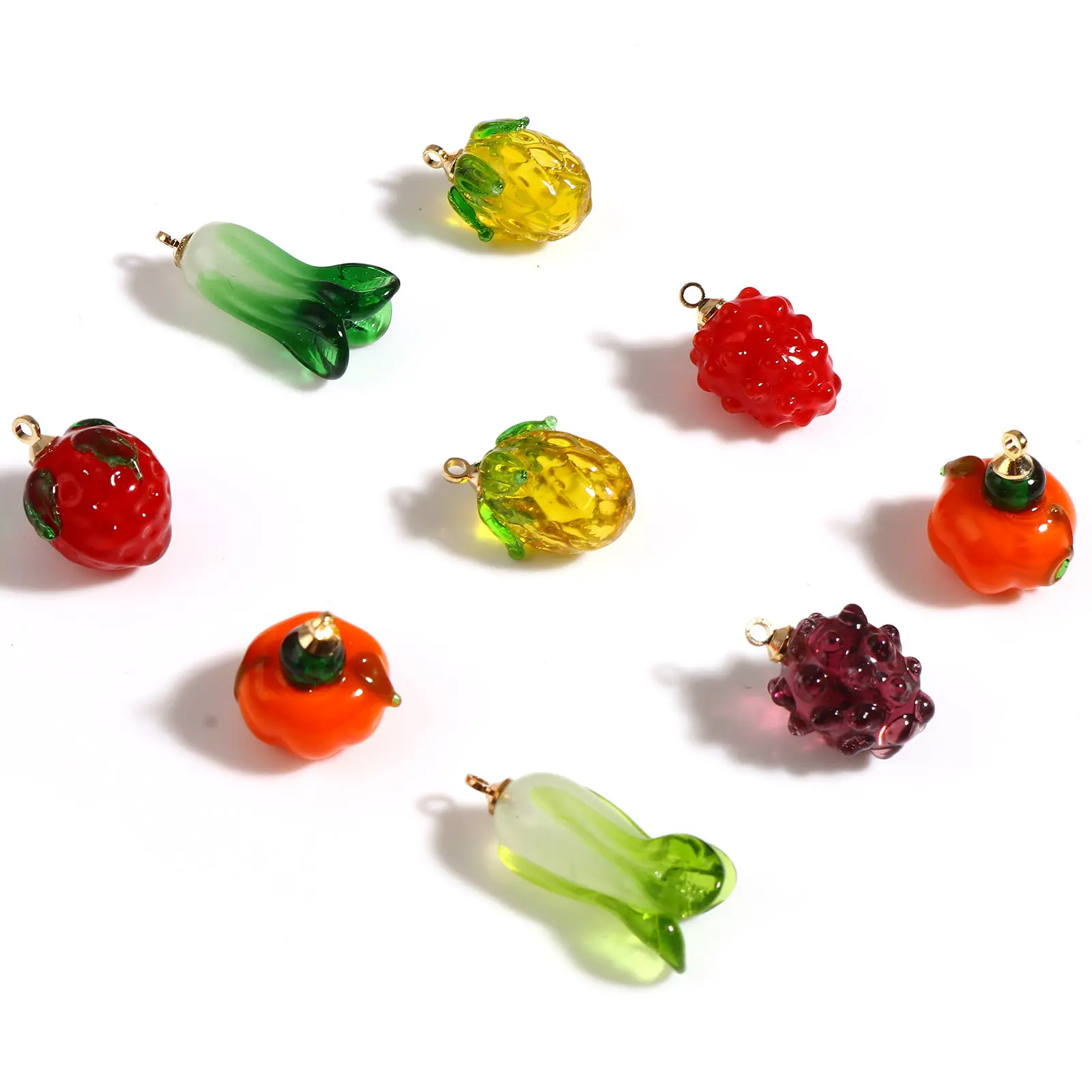2PCs Lampwork Glass Pineapple Strawberry Fruit Pumpkin Vegetable Charms Pendants For DIY Making Necklace Earring Jewelry Finding