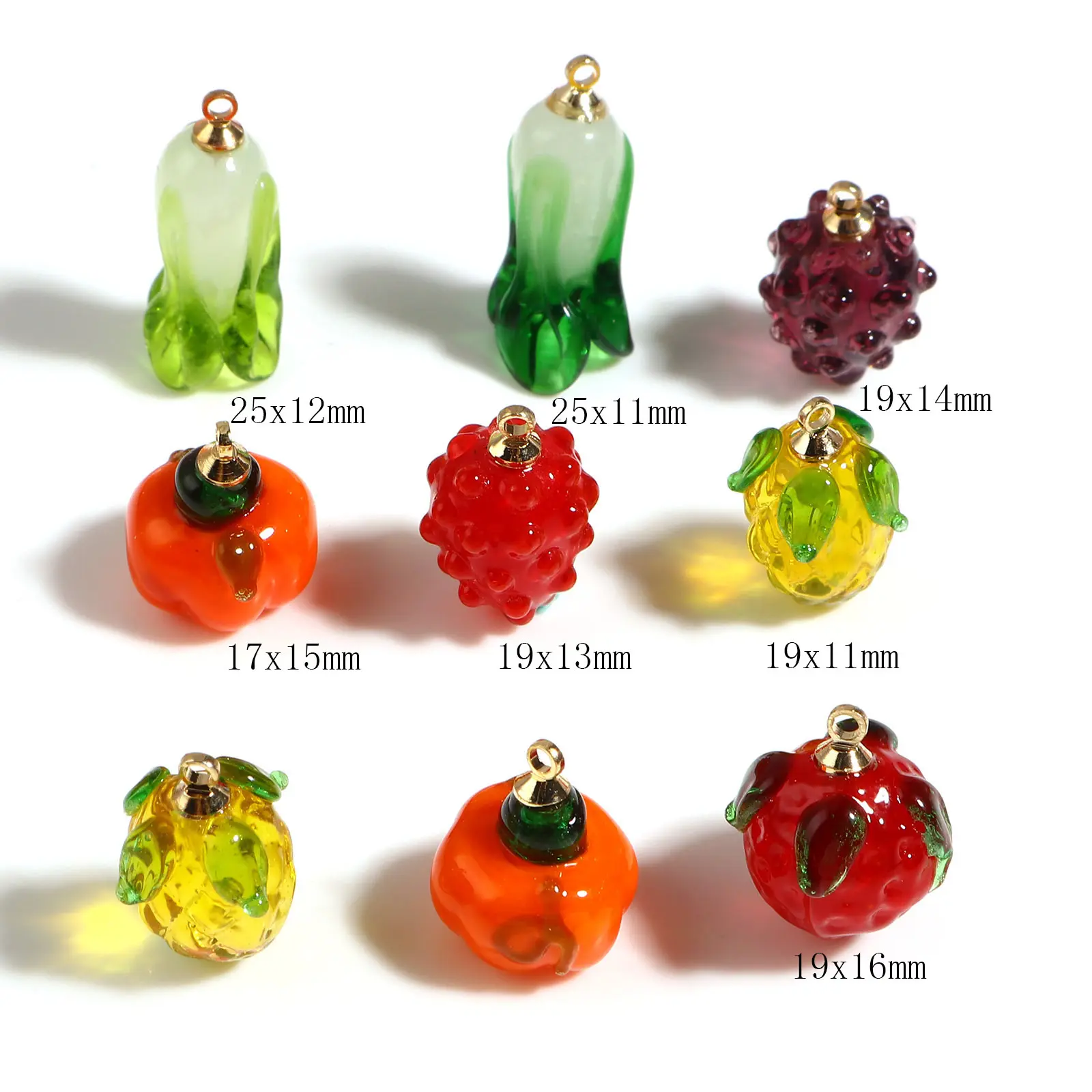 2PCs Lampwork Glass Pineapple Strawberry Fruit Pumpkin Vegetable Charms Pendants For DIY Making Necklace Earring Jewelry Finding