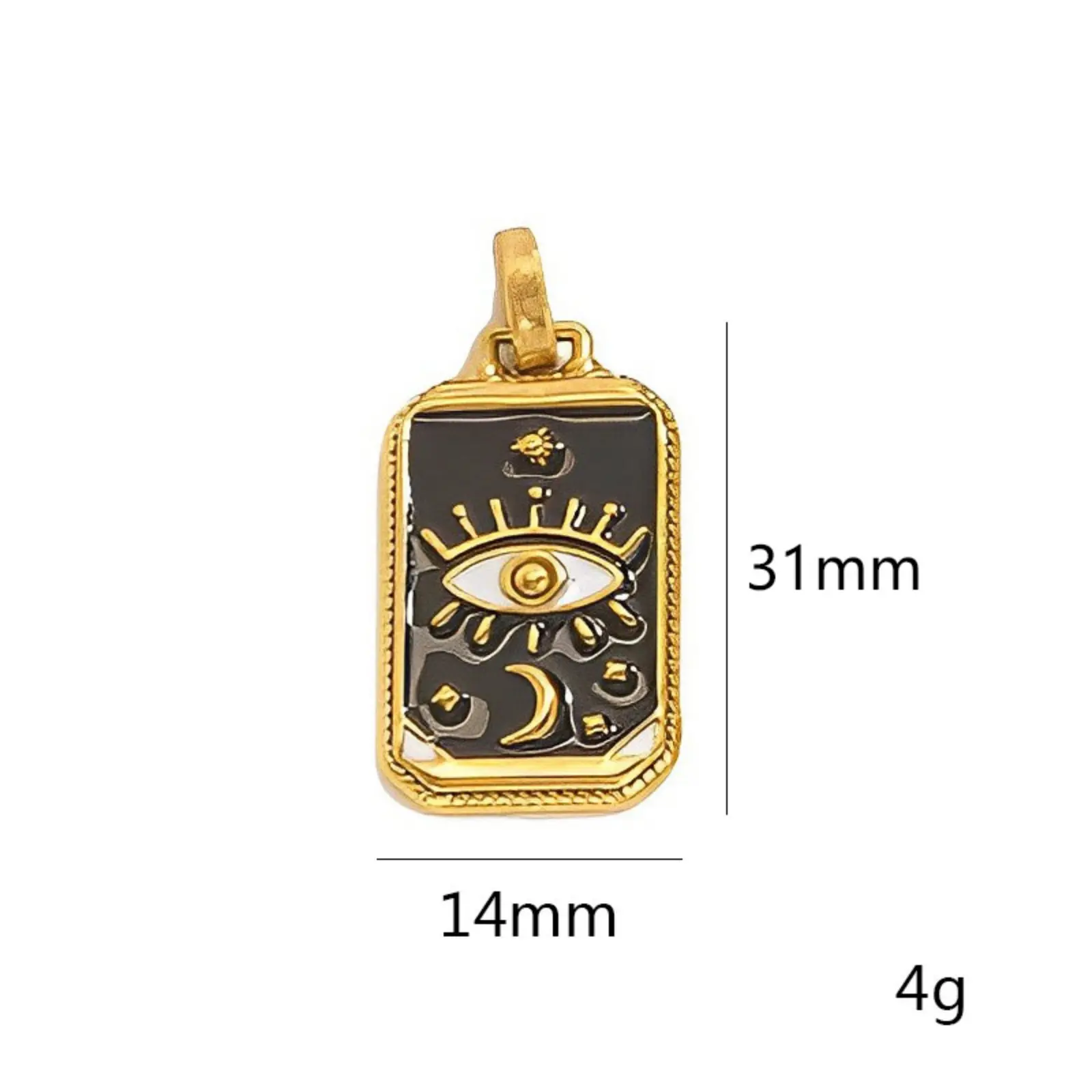 304 Stainless Steel Tarot Pendants 18K Gold Plated Rectangle Enamel Charms For Neckalce Bracelet Jewelry 3.1cm x 1.4cm, 1 Piece