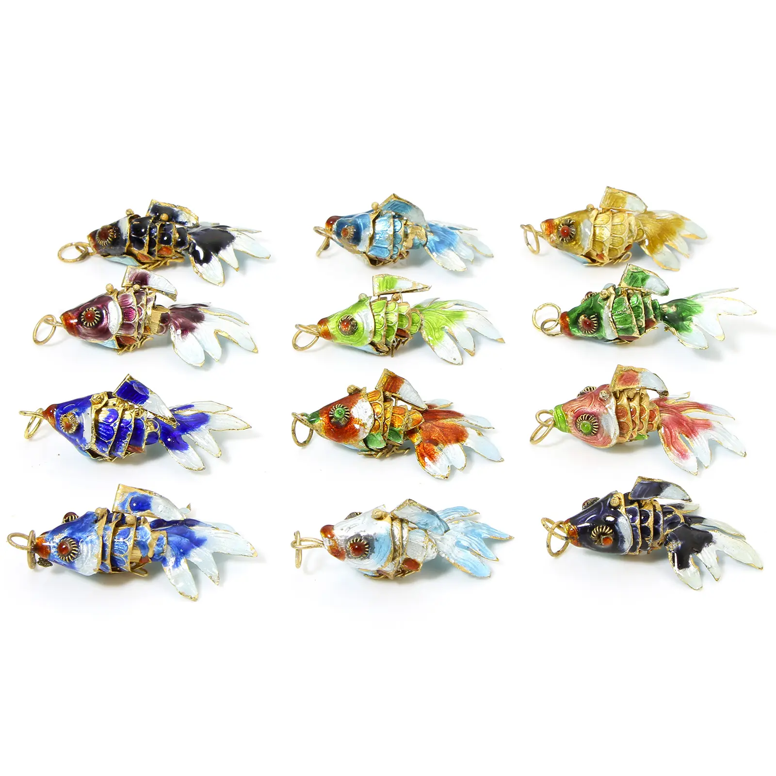 1 Piece New Brass 3D Fish Animal Movable Ocean Jewelry Pendants Gold Color Multicolor Necklace DIY Jewelry Making 4.8cm x 2.4cm