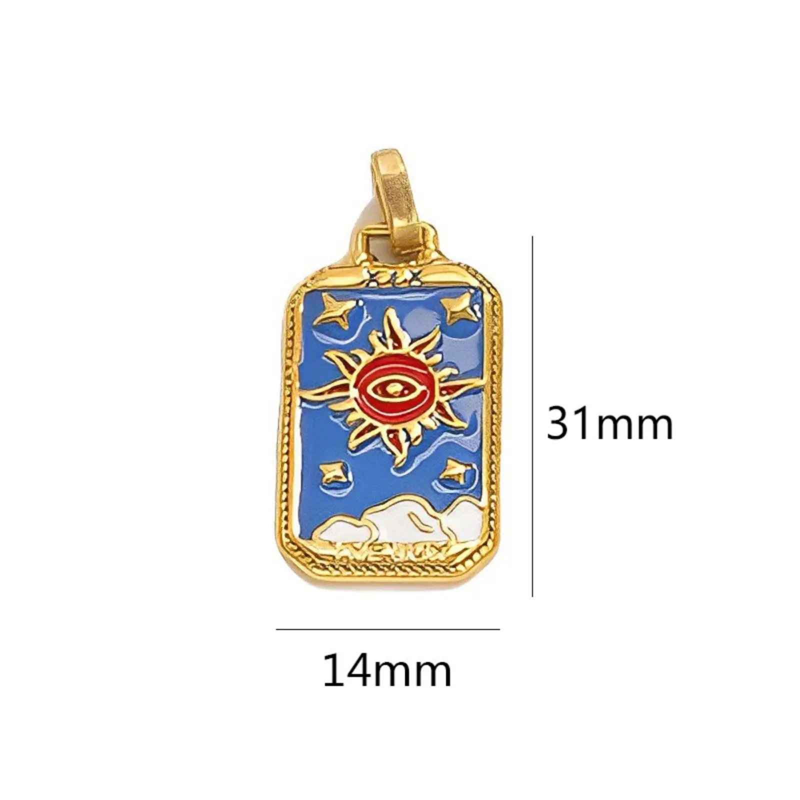 304 Stainless Steel Tarot Pendants 18K Gold Plated Rectangle Enamel Charms For Neckalce Bracelet Jewelry 3.1cm x 1.4cm, 1 Piece