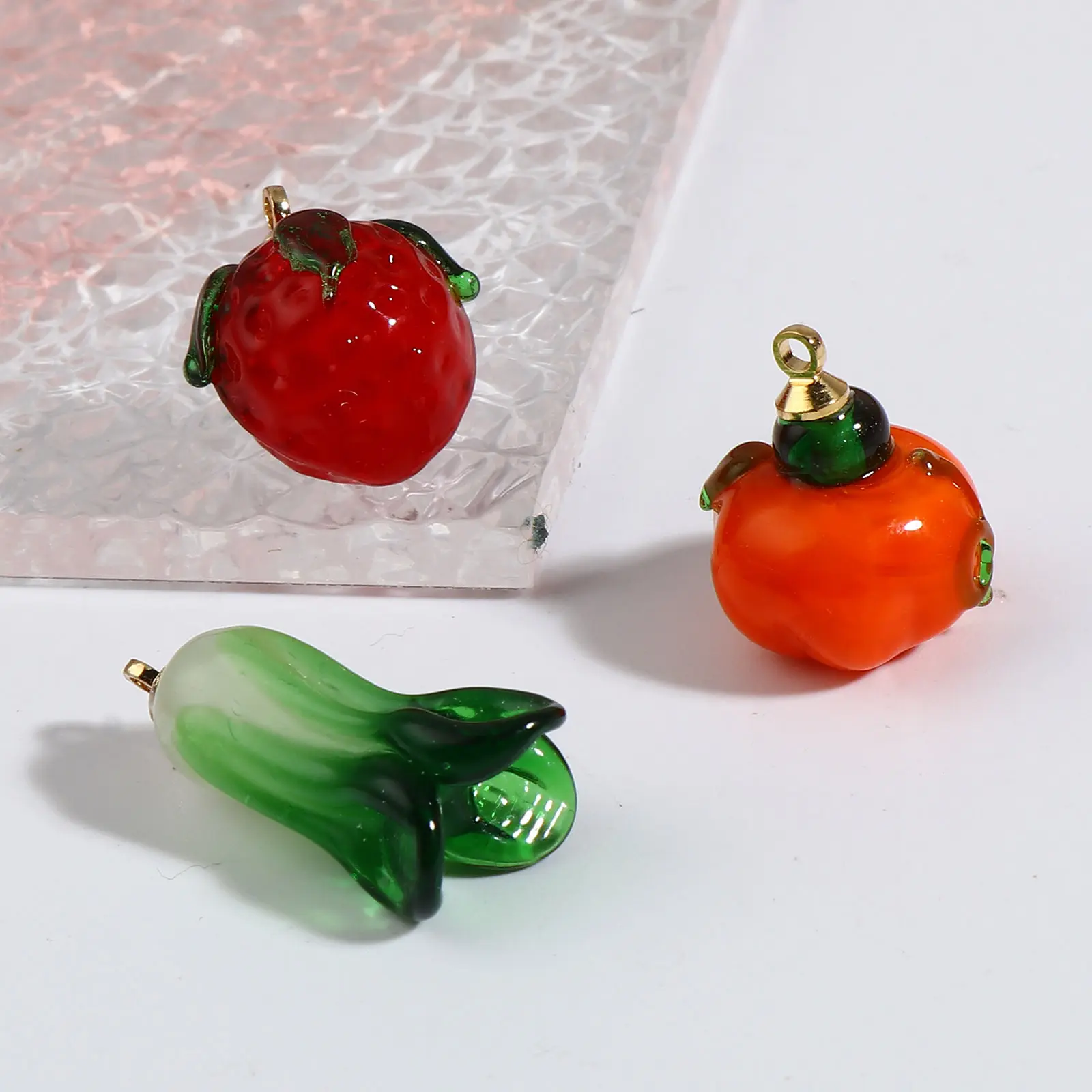 2PCs Lampwork Glass Pineapple Strawberry Fruit Pumpkin Vegetable Charms Pendants For DIY Making Necklace Earring Jewelry Finding