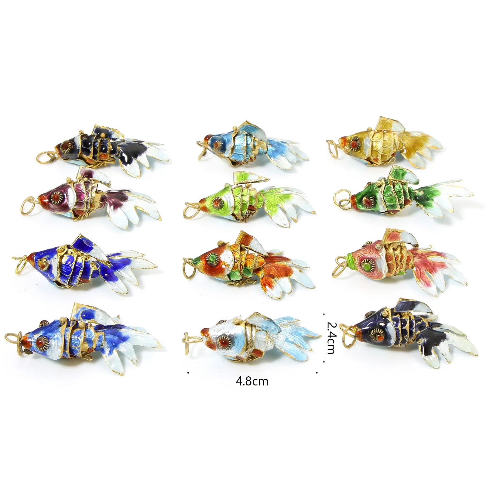 1 Piece New Brass 3D Fish Animal Movable Ocean Jewelry Pendants Gold Color Multicolor Necklace DIY Jewelry Making 4.8cm x 2.4cm