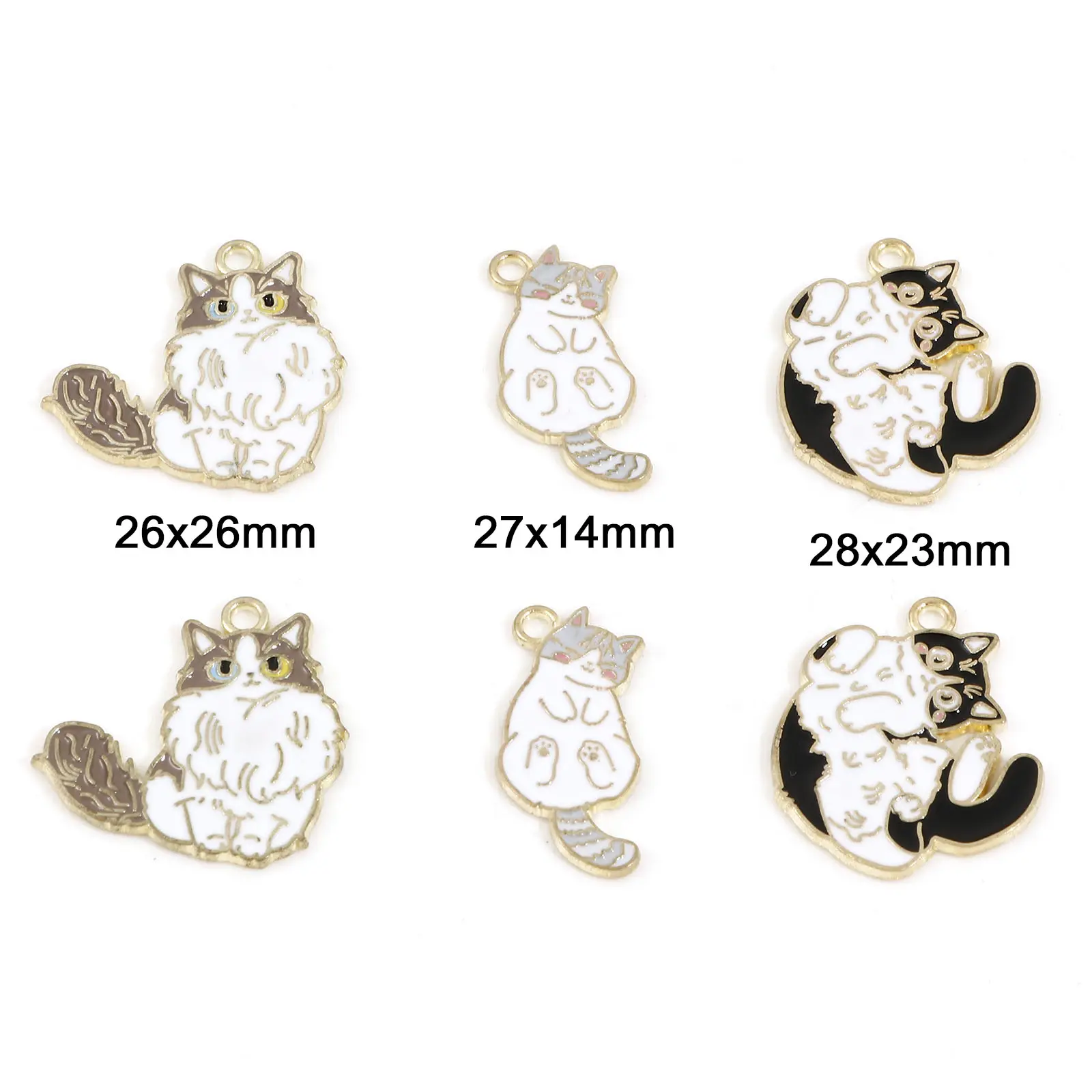 10 PCs Cute Cartoon Cat Charms Gold Color Cat Animal Enamel Metal Pendants For DIY Necklace Earrings Bracelet Jewelry Findings