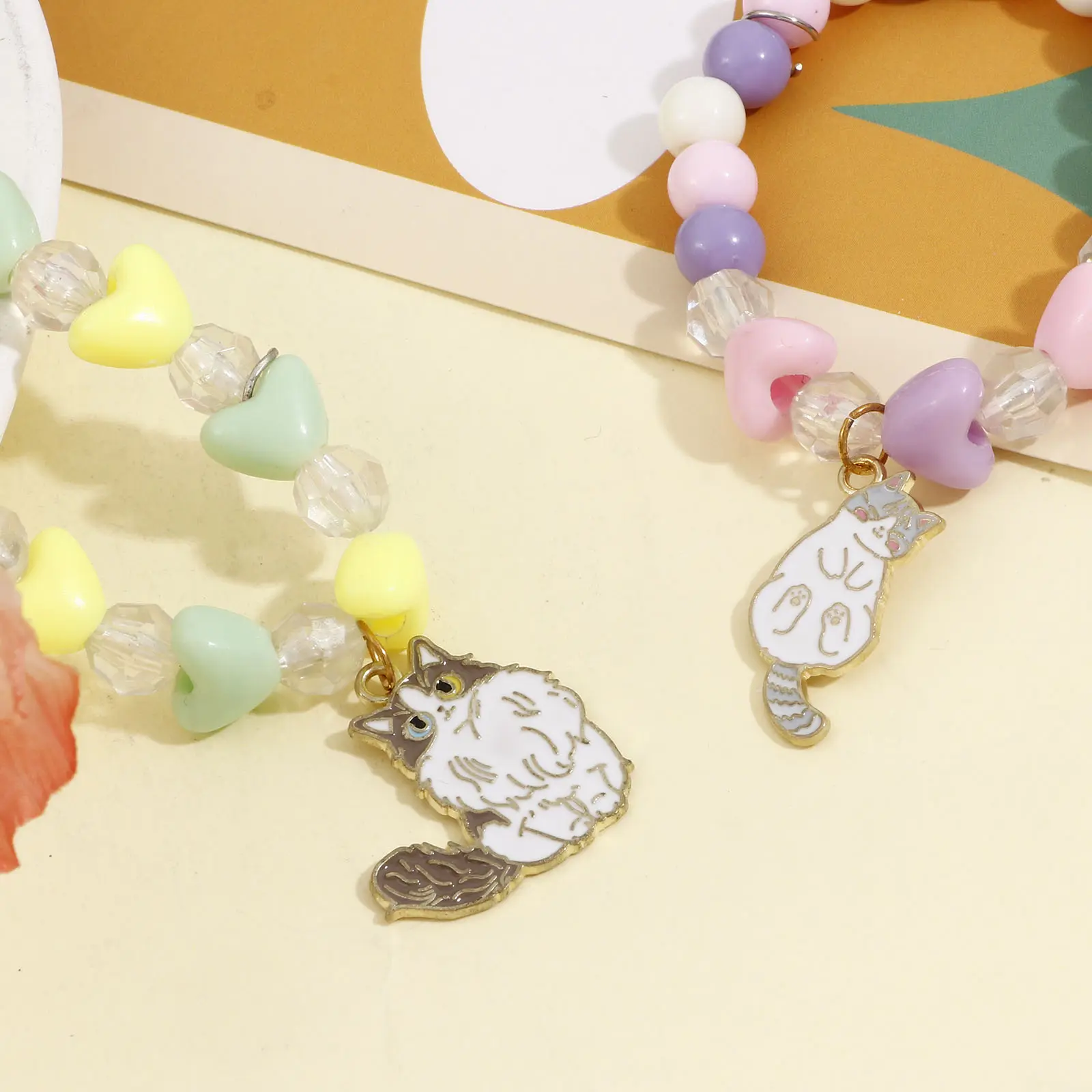 10 PCs Cute Cartoon Cat Charms Gold Color Cat Animal Enamel Metal Pendants For DIY Necklace Earrings Bracelet Jewelry Findings