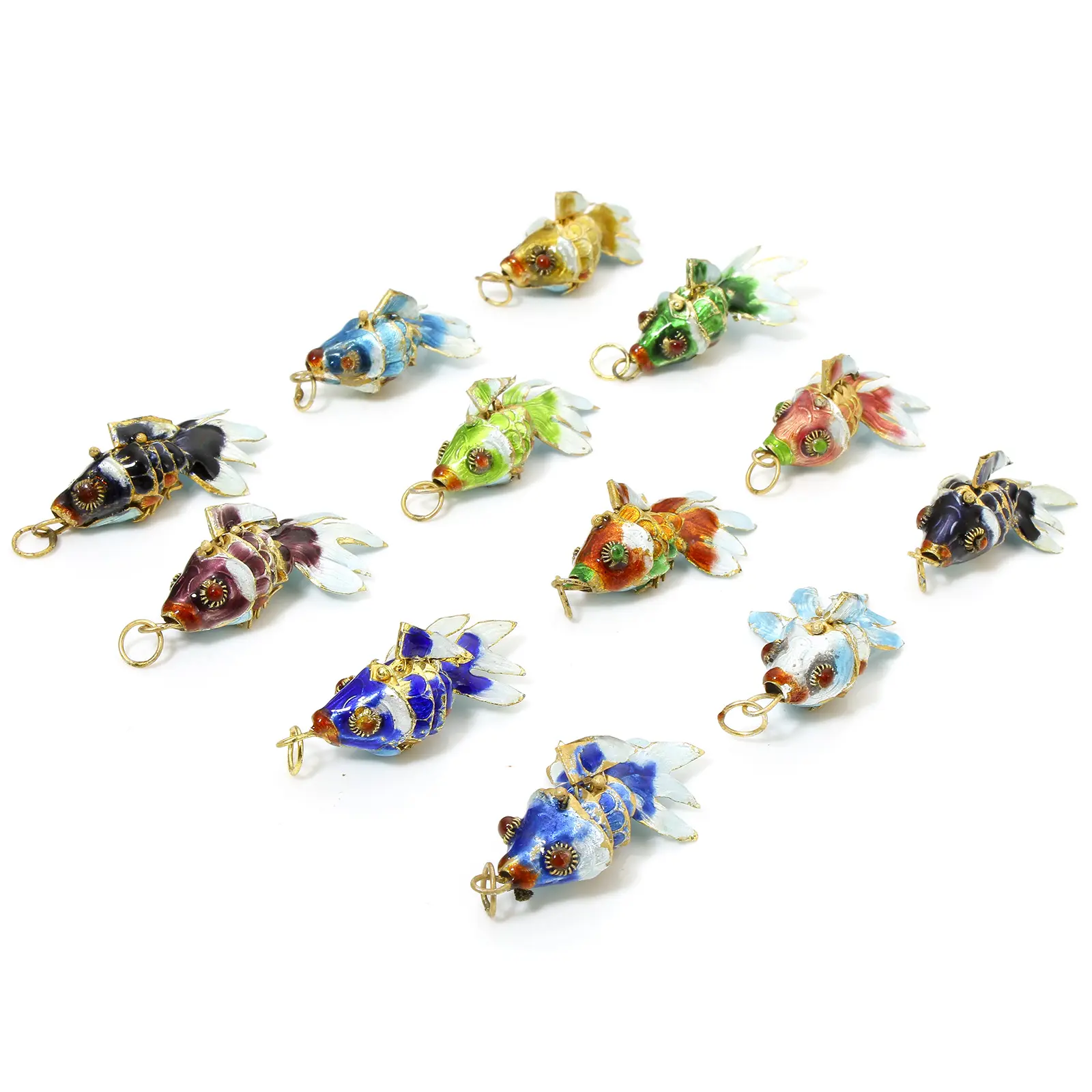 1 Piece New Brass 3D Fish Animal Movable Ocean Jewelry Pendants Gold Color Multicolor Necklace DIY Jewelry Making 4.8cm x 2.4cm