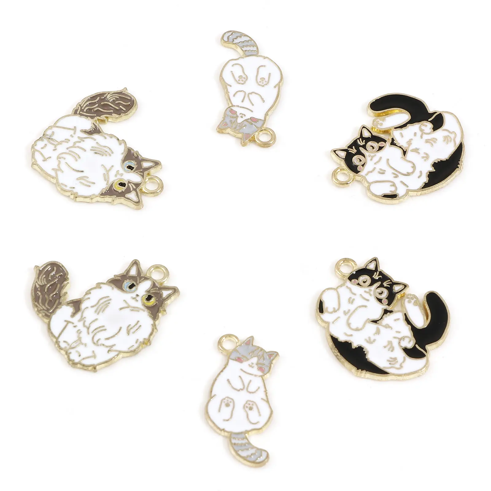 10 PCs Cute Cartoon Cat Charms Gold Color Cat Animal Enamel Metal Pendants For DIY Necklace Earrings Bracelet Jewelry Findings