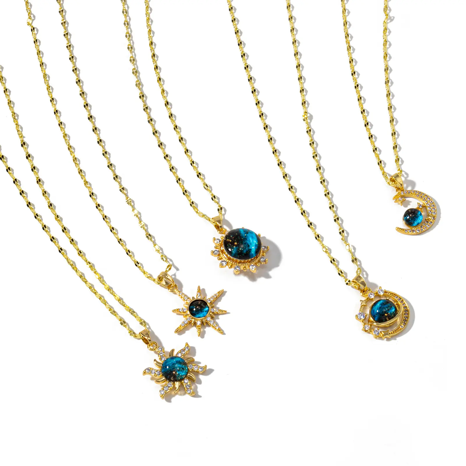 Female Exquisite Starry Sky Planet Pendant Necklace Zircon Galaxy 18K Real Gold Plated Brass & Glass Lips Chain Necklaces Gifts