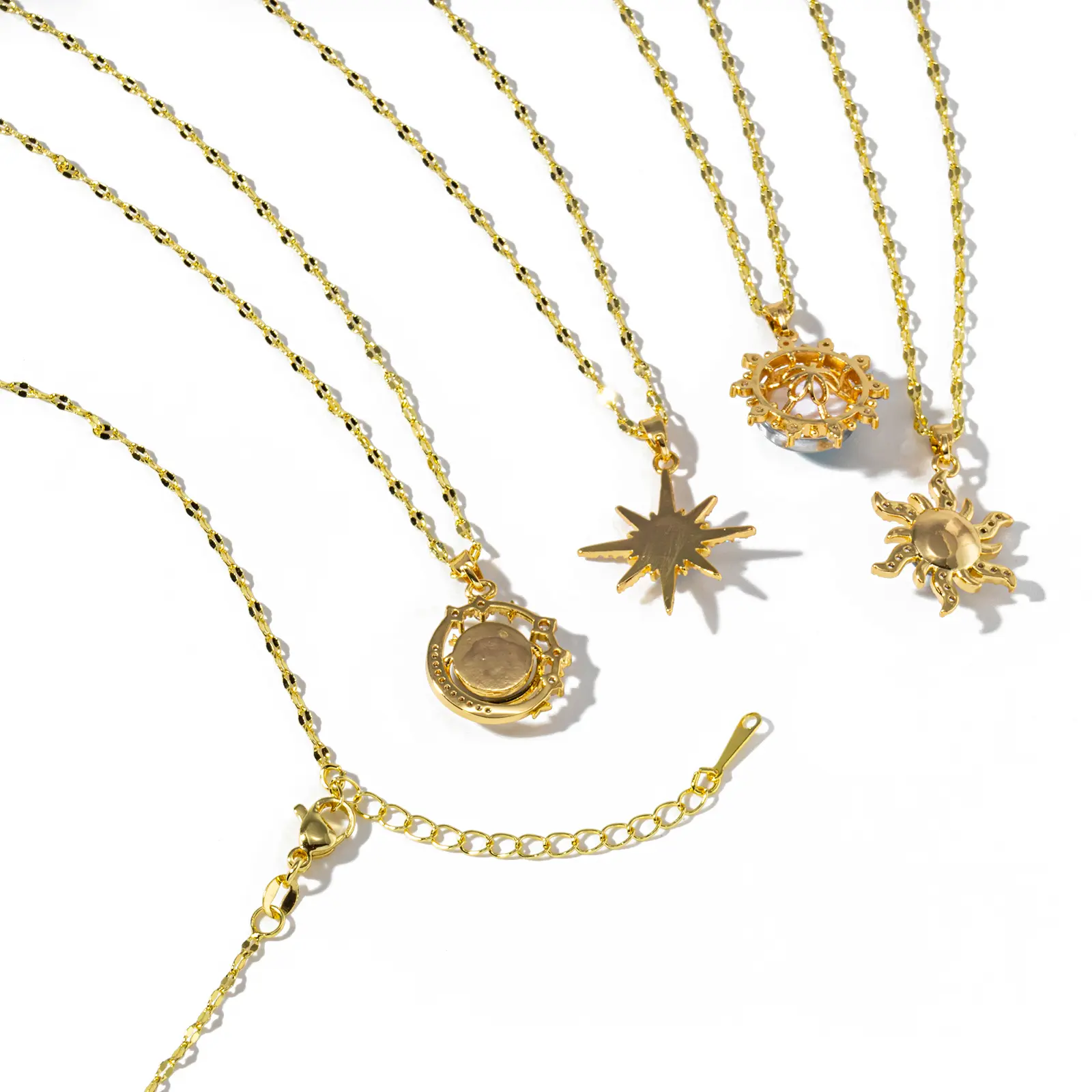 Female Exquisite Starry Sky Planet Pendant Necklace Zircon Galaxy 18K Real Gold Plated Brass & Glass Lips Chain Necklaces Gifts