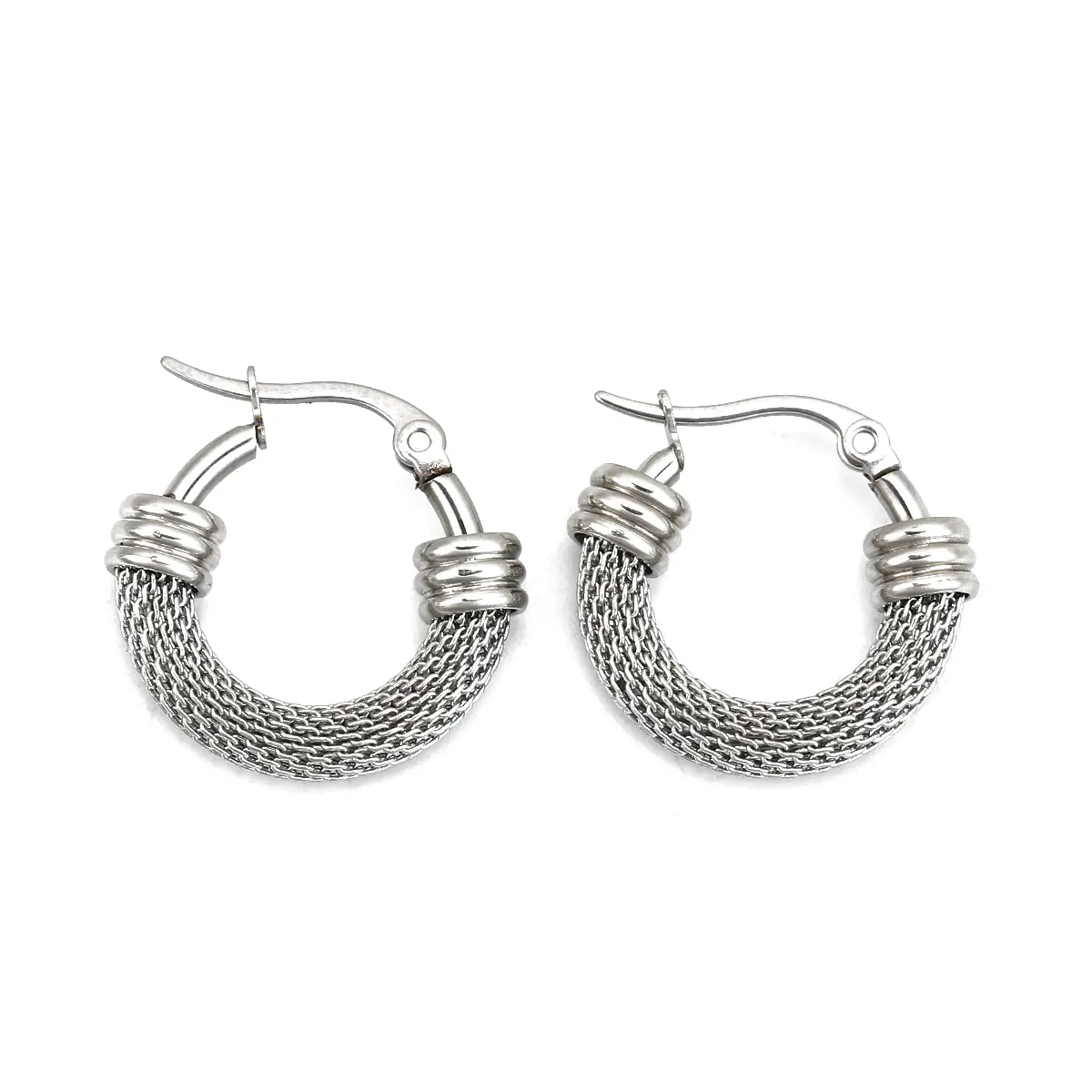 Fashion 1Pair 304 Stainless Steel Hoops Earrings Color Round Hollow Net Circle Ring Earrings For Women Man Jewelry Exquisite Ear