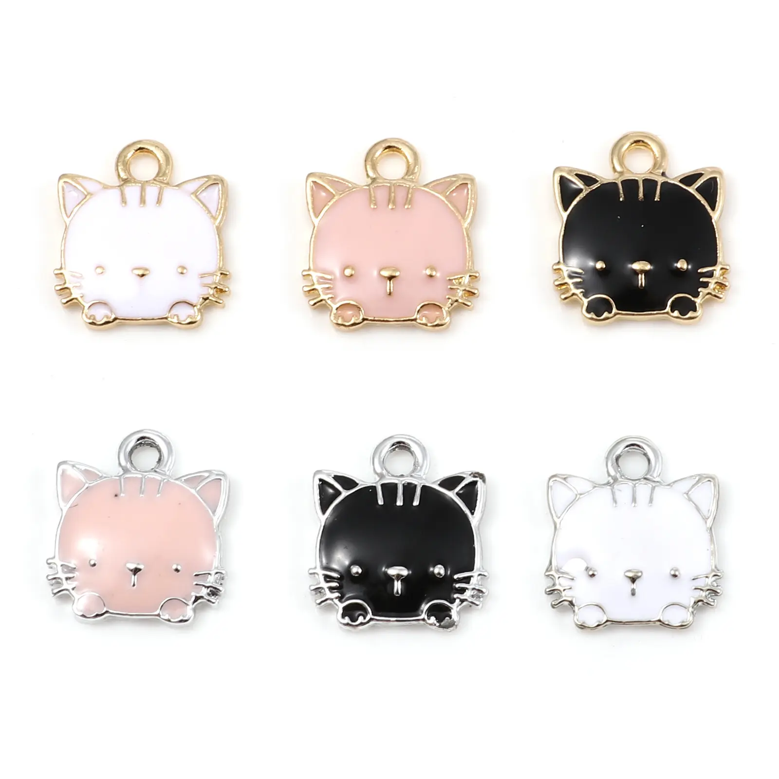 10 Piece Cute Charms Cat Animal Enamel Zinc Based Alloy Pendants DIY Making Earrings Necklace Women Jewelry 15mm x 13mm