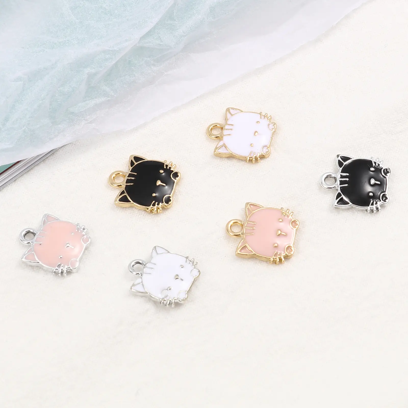 10 Piece Cute Charms Cat Animal Enamel Zinc Based Alloy Pendants DIY Making Earrings Necklace Women Jewelry 15mm x 13mm