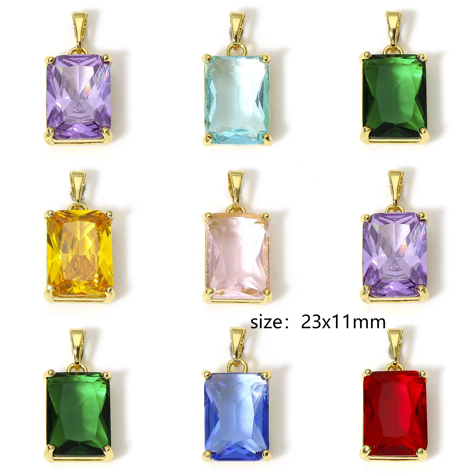 1 Piece Copper Geometric Charms Rectangle Cubic Zirconia For Necklace Earrings Jewelry Making 23mm x 11mm