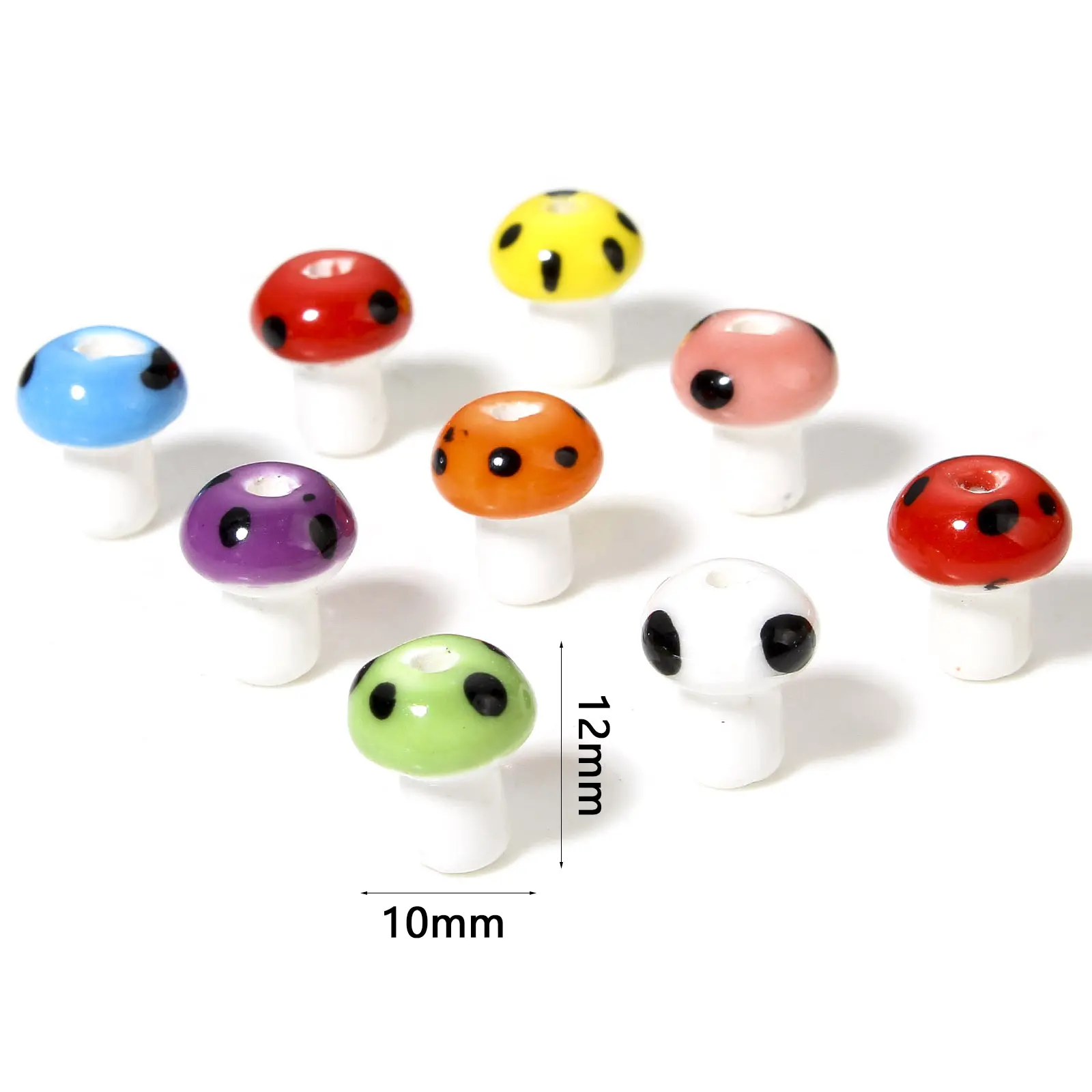10 PCs Ceramic Beads For DIY Charm Jewelry Making Mushroom Multicolor 3D About 12mm x 10mm, Hole: Approx 2mm